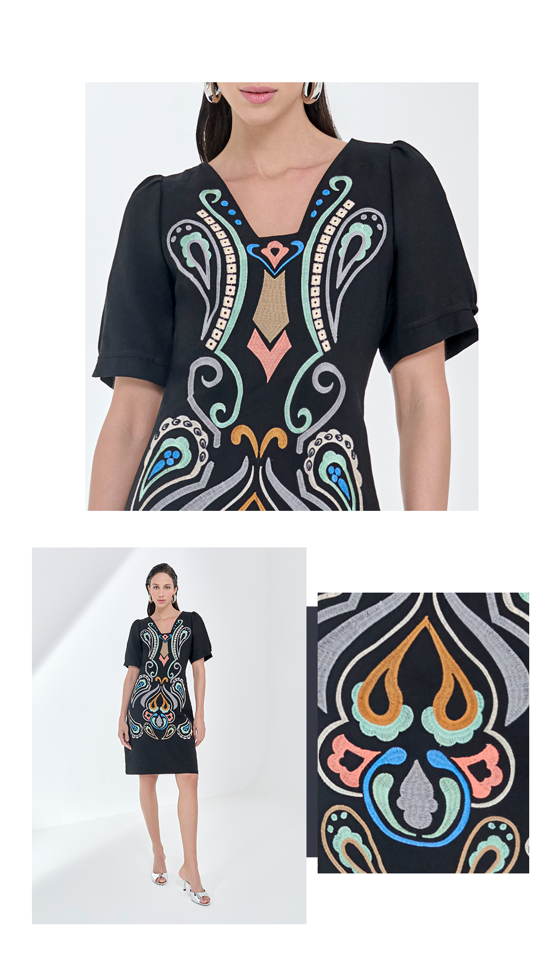 VESTIDO BORDADO COLORIDO CON MANGAS