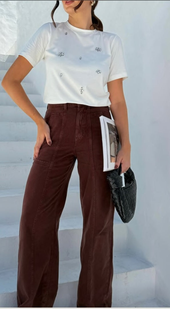 PANTALON MARRON CON LAZO