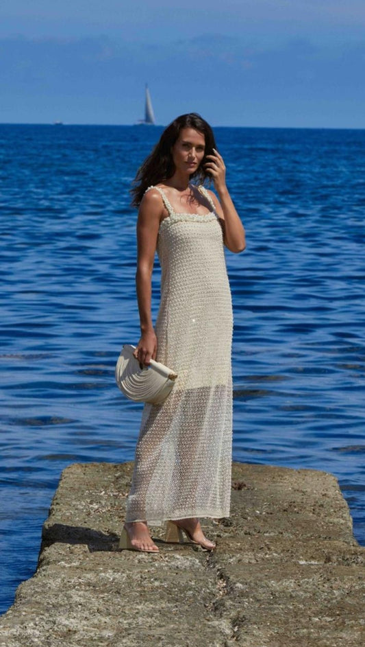 VESTIDO LARGO CROCHET CON PERLAS